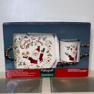 Vintage Pfaltzgraff Santa Milk Cookie Collector Set Winterberry Plate & Mug-NIB